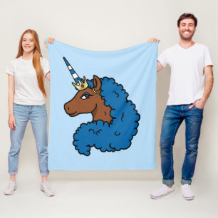 Blue Afro Unicorn Fleece Blanket