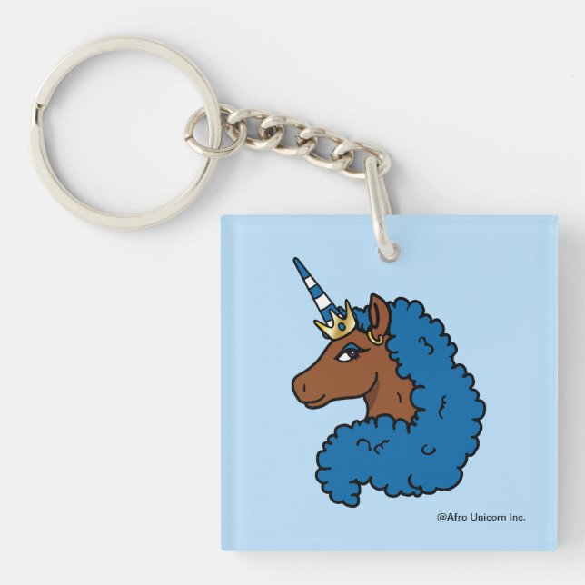 Blue Afro Unicorn Keychain (Front)