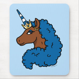 Blue Afro Unicorn Mouse Pad