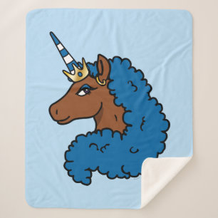 Blue Afro Unicorn Sherpa Blanket
