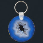 Blue Agate Geode Gold Edge Crystal Art Keychain<br><div class="desc">Striking deep blue agate slice with hypnotic concentric bands,  luminous white crystal druse center,  and luxurious molten gold edging. This radiant,  high-vibration geode design brings modern elegance and sophisticated mineral beauty.</div>