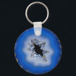 Blue Agate Geode Gold Edge Crystal Art Keychain<br><div class="desc">Striking deep blue agate slice with hypnotic concentric bands, luminous white crystal druse center, and luxurious molten gold edging. This radiant, high-vibration geode design brings modern elegance and sophisticated mineral beauty.</div>