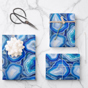 Blue Agate Geodes crystals pattern Wrapping Paper Sheet
