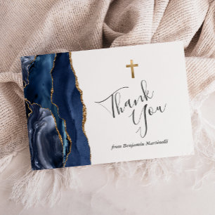 Blue Agate Gold First Communion Thank You Card