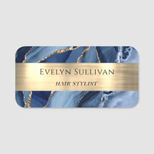Blue Agate Gold Foil Name Tag