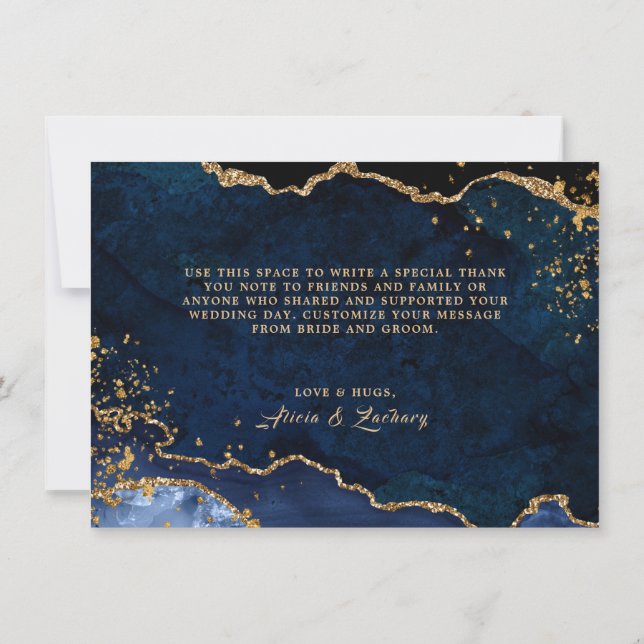 Blue Agate Gold Glitter Dust Wedding Thank You (Back)