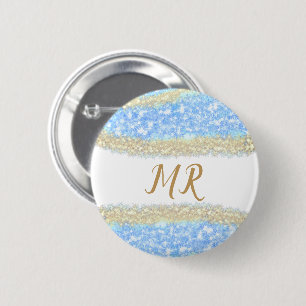 blue agate gold glitter sparkle monogram name text 2 inch round button