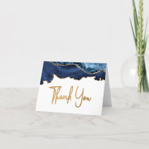 Blue Agate Gold Handwriting Script Thank You Card