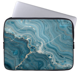 Blue Agate Gold Vein Marble Laptop Sleeve