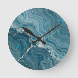 Blue Agate Gold Vein Marble Round Clock
