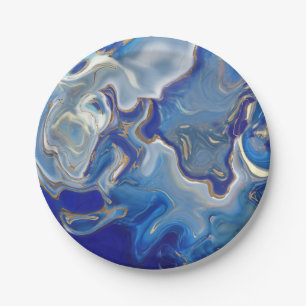 Blue agate Liquid Marble Paper Plate