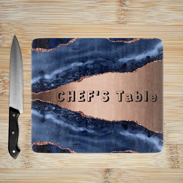 Blue agate marble rose gold chefs table cutting board (Creator Uploaded)