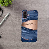 Blue agate marble rose gold name script