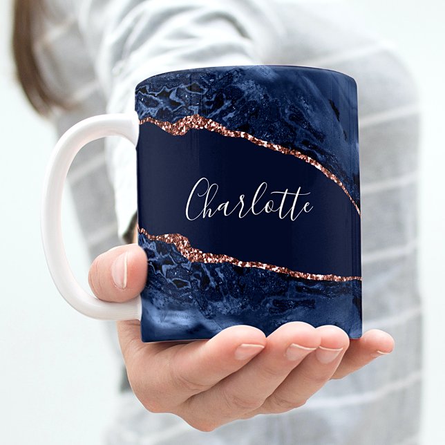 Blue agate marble rose gold name script coffee mug (Creator Uploaded)