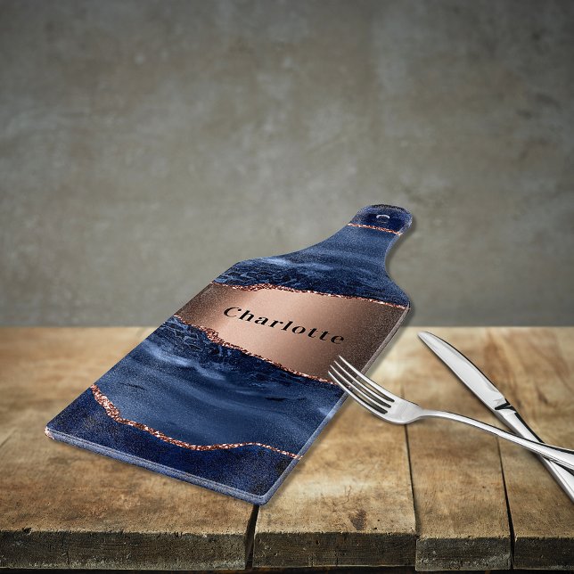 Blue agate marble rose gold name script cutting board (Creator Uploaded)
