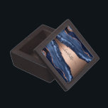 Blue agate marble rose gold name script gift box<br><div class="desc">A dark blue and rose gold agate,  marble stone print as background Personalize and add your name. The name is written with a modern hand lettered style script with swashes. 
To keep the swashes only delete the sample name,  leave the spaces or emoji's in front and after the name.</div>