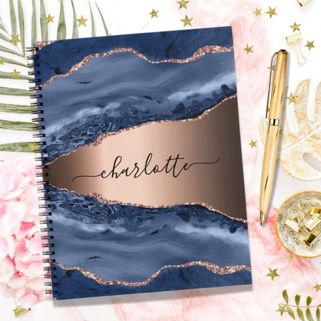 Blue agate marble rose gold name script notebook (Creator Uploaded)