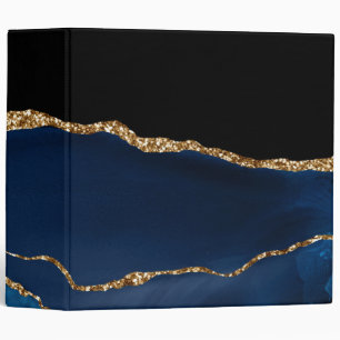 Blue Agate Marble Shiny Golden Glitter Chic Glam Binder