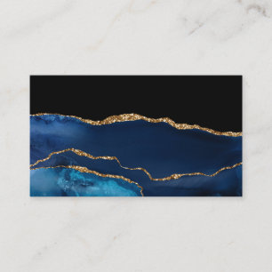 Blue Agate Marble Shiny Golden Glitter Chic Glam Business Card