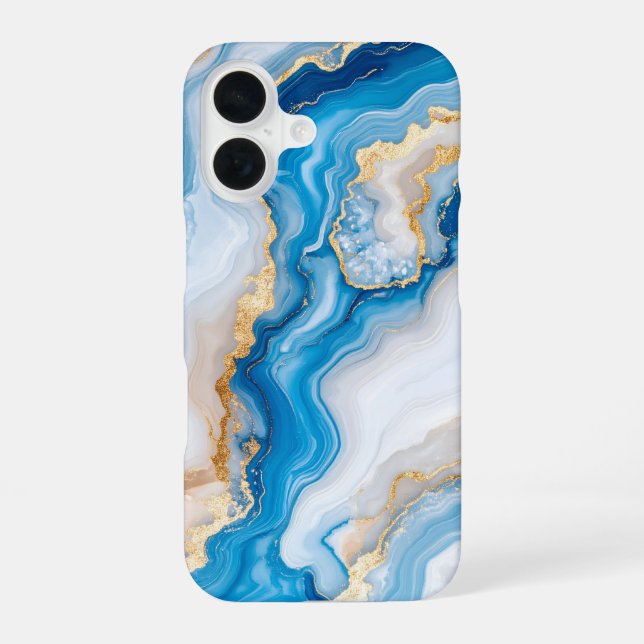 Blue Agate Marble with Gold Veins – Elegant iPhone 16 Case (Back)