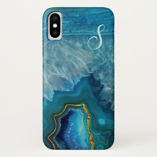 Blue Agate Monogramme iphone X Coque (Dos)