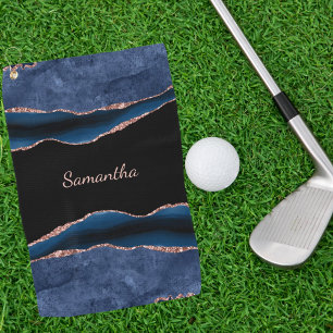Blue Agate Rose Gold Name Golf Towel