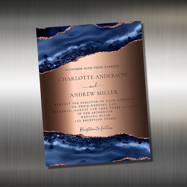 Blue agate rose gold wedding invitation magnet (Creator Uploaded)