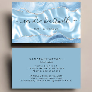 Blue Agate Silver Glitter Luxury Stylist Business Card