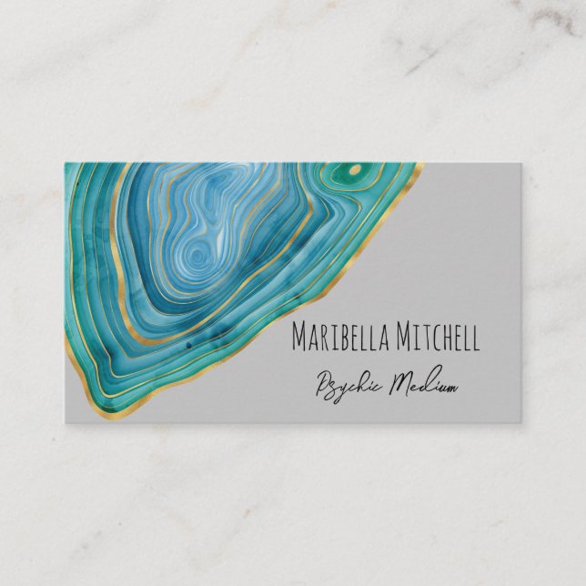 Blue Agate Slice Crystal Psychic Medium Spiritual  Business Card (Front)