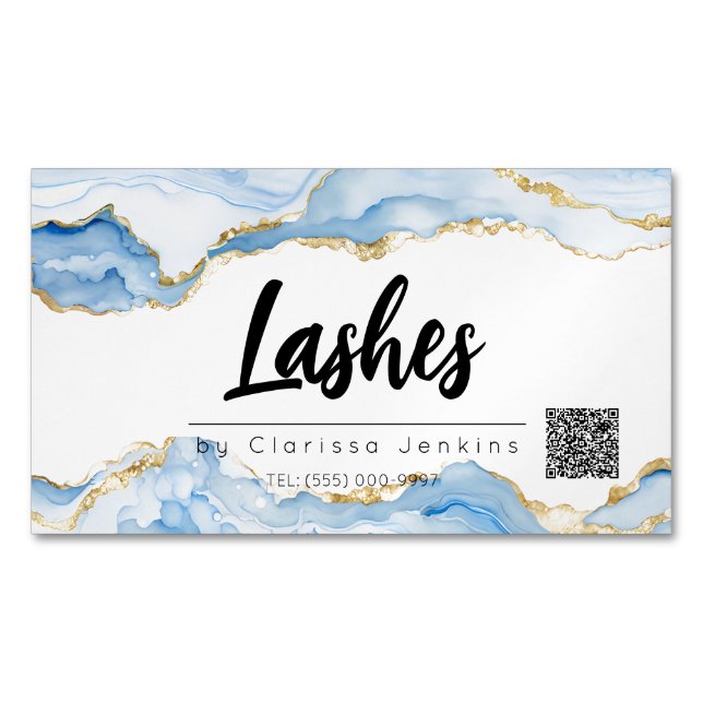 blue agate Trendy Modern Lash Extensions Beauty Magnetic Business Card (Front)
