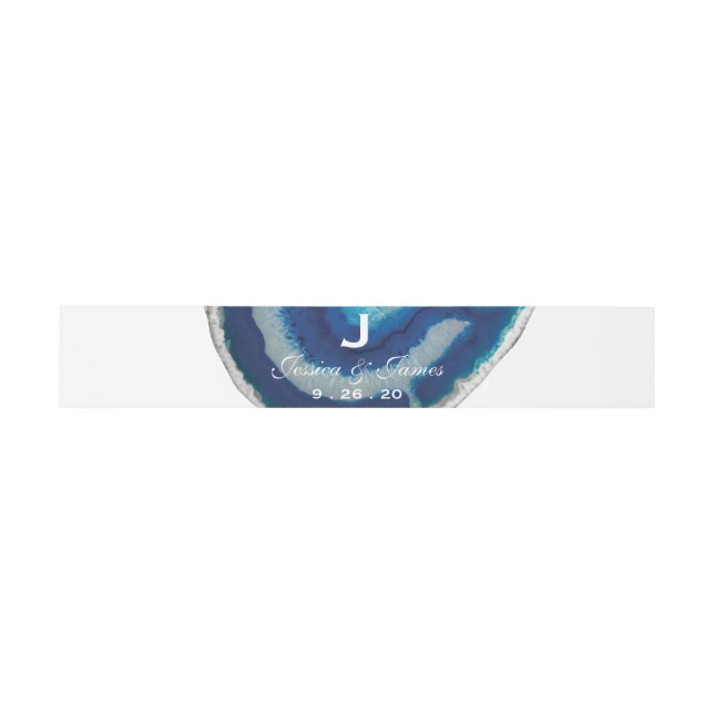 Blue Agate Wedding Monogram Invitation Belly Band (Flat)