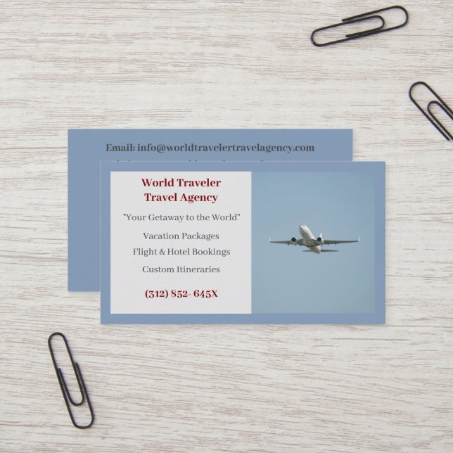 Blue Agent Airplane Travel Agency  Business Card (Front/Back In Situ)