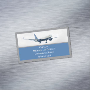 Blue Aircraft Airplane Captain Pilot Plane in Sky Magnetic Business Card