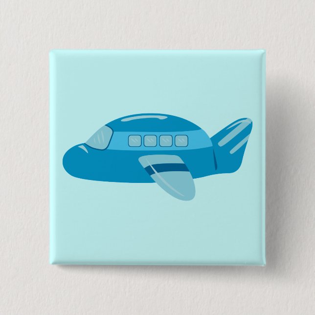 Blue Airplane 2 Inch Square Button (Front)