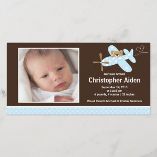 Blue Airplane Baby Boy Birth Annoucement Announcement