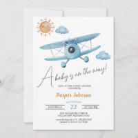 Blue Airplane Baby Shower Invitation