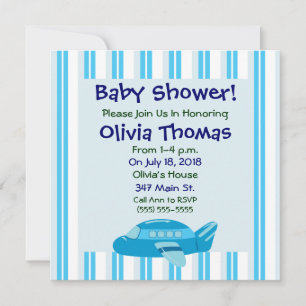 Blue Airplane Baby Shower Invitations