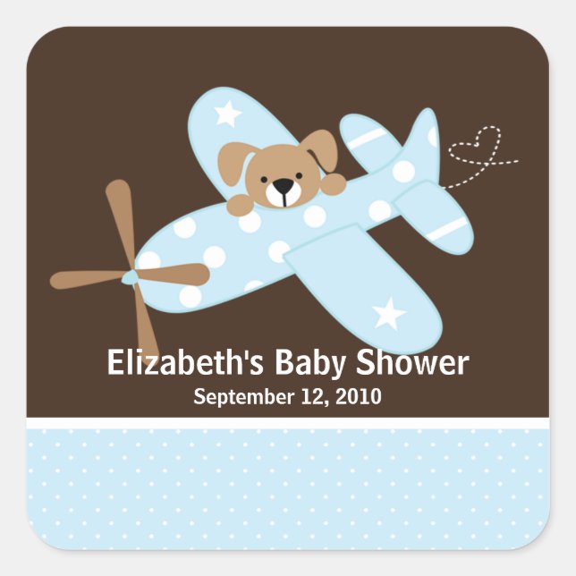 Blue Airplane Baby Shower Square Sticker! Square Sticker (Front)