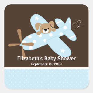 Blue Airplane Baby Shower Square Sticker! Sticker