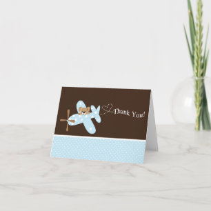 Blue Airplane Baby Shower Thank You Note Card