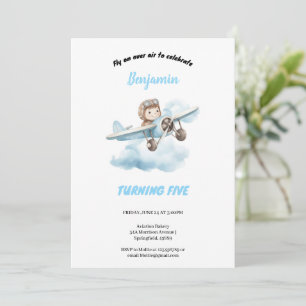 blue airplane birthday  invitation