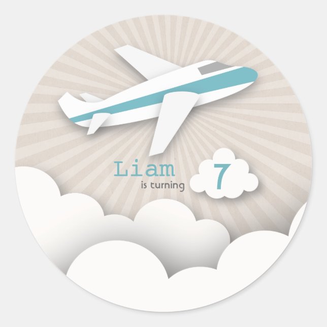 Blue Airplane Birthday Party Sticker (Front)