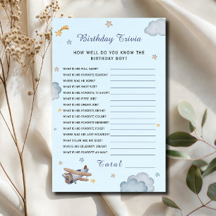 Blue Airplane Birthday Trivia Party Game