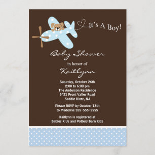Blue Airplane Boy Baby Shower Invitation
