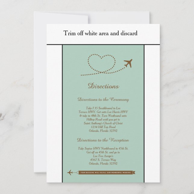 Blue Airplane Heart 3.5x6 Wedding Directions Card (Front)