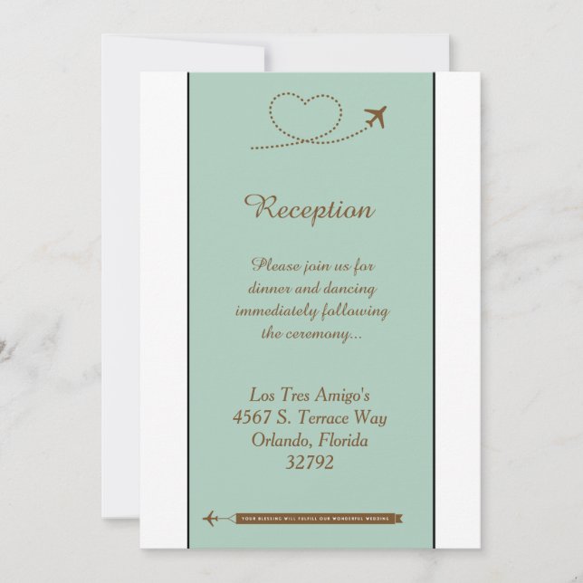 Blue Airplane Heart 3.5x7 Wedding Reception Card (Front)