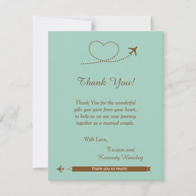 Blue Airplane Heart 4x5 Wedding Thank You Card (Front)
