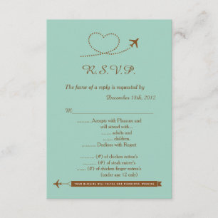 Blue Airplane Heart Wedding 3.5x5 R.S.V.P. Reply Invitation