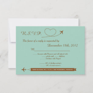 Blue Airplane Heart Wedding 3.5x5 R.S.V.P. Reply RSVP Card