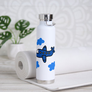 Blue Airplane in the Clouds Personalized Water Bottle